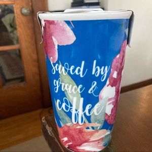 New. Porcelain travel cup. 12oz. Environmentally friendly.